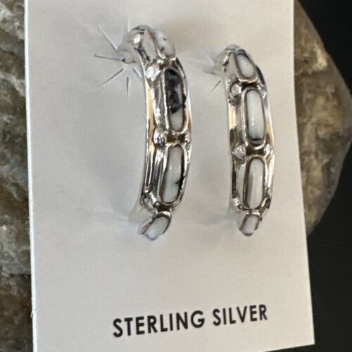 White Buffalo Turquoise Earrings | Sterling Silver | Southwestern Handmade | 1" | 16743