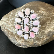 Navajo Pink Coral Multi-Stone Cluster Ring | Authentic Native American Sterling Silver | Multi-Stone | Sz 8.5 | 15365