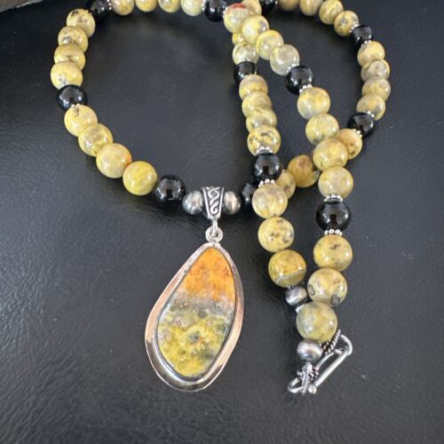 Navajo Bumblebee Jasper Pendant Necklace | Sterling Silver | Native American Handmade | 16016