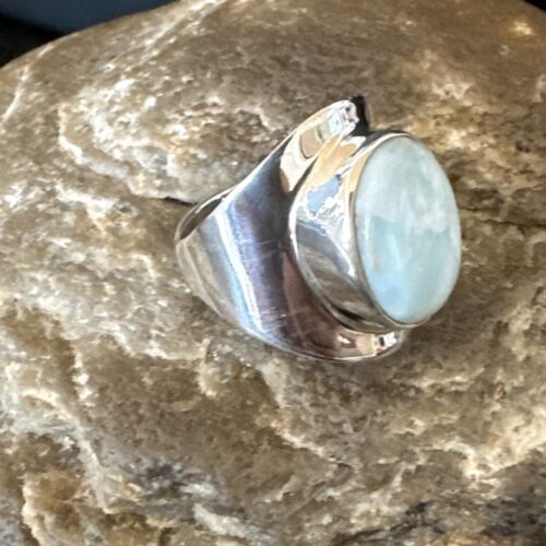Navajo Blue Larimar Ring | Sterling Silver | Sz 8 | Authentic Native American Handmade | 16603