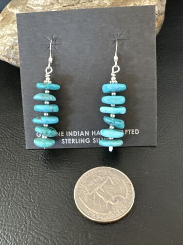 Navajo Blue Cluster Turquoise Bead Earrings | 8mm | Sterling Silver | Authentic Native American Handmade | 15842