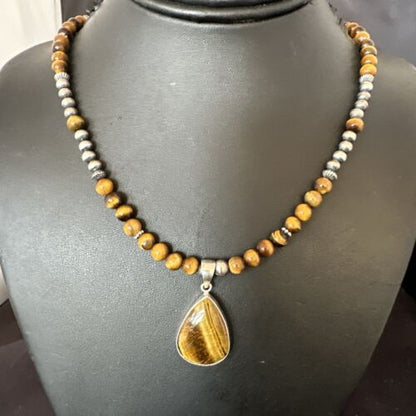 Southwestern Coffee Brown Tiger's Eye Pendant Necklace | Sterling Silver | 15864