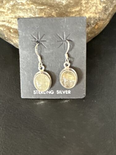 Navajo White Moonstone Dangle Earrings | Sterling Silver | Authentic Native American Handmade | 15311