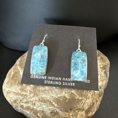 Navajo Blue Turquoise Dangle Earrings | Sterling Silver | Authentic Native American Handmade | 15431
