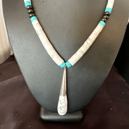 Santo Domingo White Turquoise Howlite Onyx Necklace | Sterling Silver | 23" | 15763