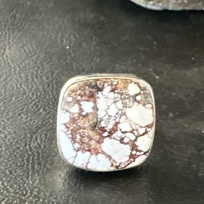 Women's Wild Horse Turquoise Ring | Navajo Sterling Silver | Sz 7 Adjustable | Authentic Native American Handmade | 15545