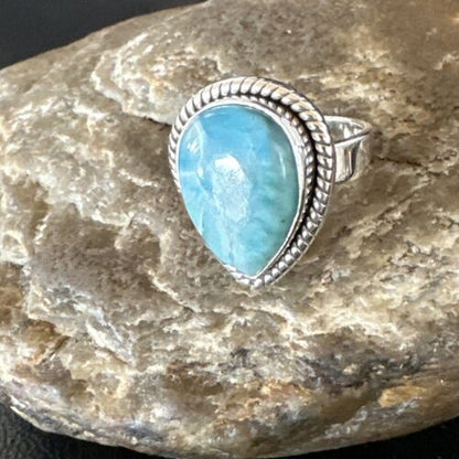 Navajo Blue Larimar Ring | Sterling Silver | Sz 7 | Authentic Native American Handmade | 17663