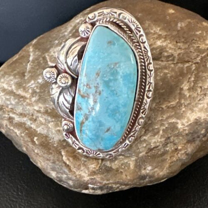 Navajo Blue Kingman Turquoise Ring | Sterling Silver | Sz 10 | Authentic Native American Handmade | 15664