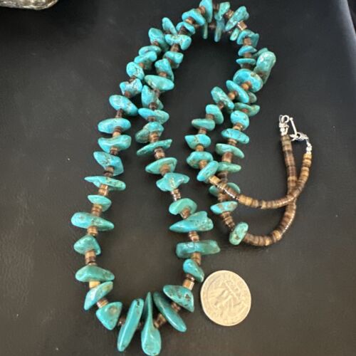 Navajo Blue Kingman Nugget Turquoise Necklace | Sterling Silver | 36" | Authentic Native American Handmade | 15286