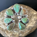 Navajo Green Turquoise Cluster Ring | Authentic Native American Sterling Silver | Multi-Stone | Sz 9 | 15660