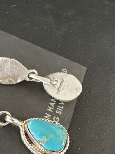 Kingman Turquoise Dangle Earrings | Navajo Handmade | Sterling Silver | Authentic Native American | 14867