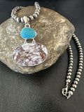Navajo Wild Horse Blue Kingman Turquoise Necklace | Sterling Silver | Authentic Native American Handmade | 17308