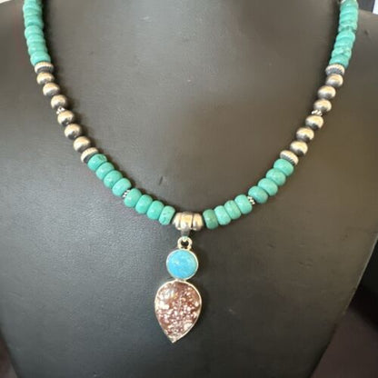 Navajo Wild Horse | Blue Kingman Turquoise Pendant Necklace | Sterling Silver | Authentic Native American Handmade | 17577