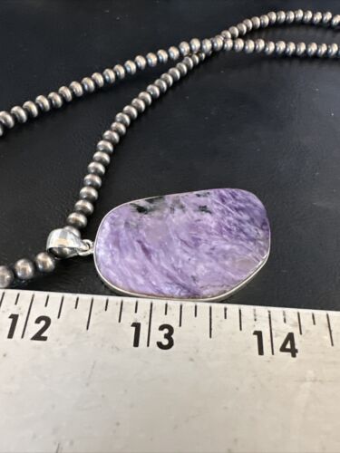 Navajo Pearls Purple Sugilite Pendant Necklace | Sterling Silver Beads | Authentic Native American Handmade | 15511