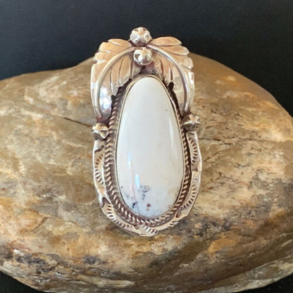 Southwestern Navajo White Buffalo Turquoise Ring | Sterling Silver | Sz 9 | 1964