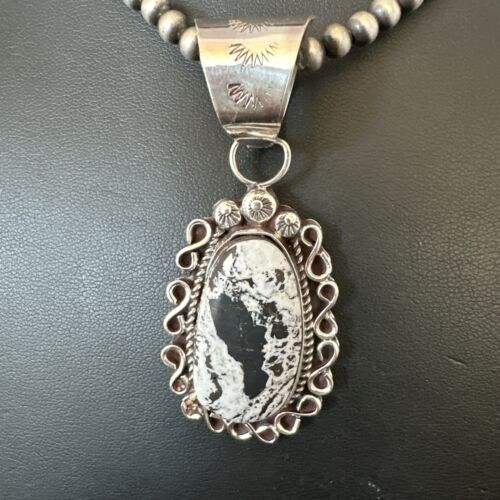 Men's White Buffalo Turquoise Pendant | Navajo Pearl Sterling Silver Necklace | Authentic Native American | 17038