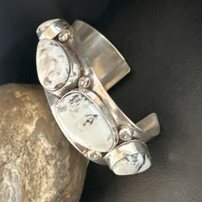 Men's Women's White Buffalo Turquoise Cuff Bracelet | Navajo Sterling Silver | Authentic Native American Handmade | 16966