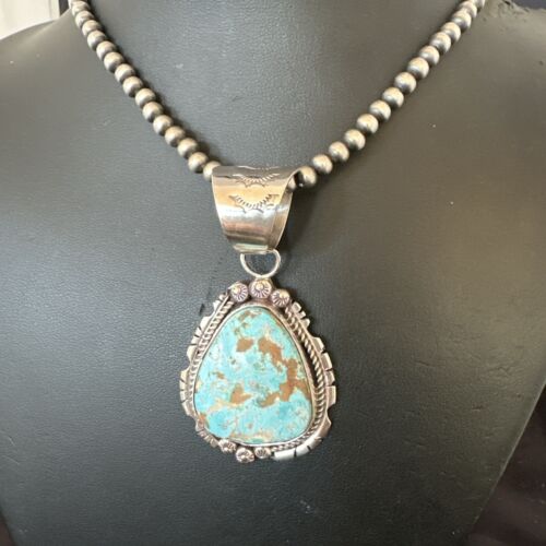Women's Royston Turquoise Pendant Necklace | Navajo Pearls | Sterling Silver | Authentic Native American | 17063