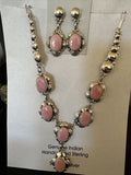 Navajo Pink Conch Choker Necklace | Sterling Silver Pendant 18" | Earrings Set | Authentic Native American Handmade