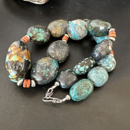 Men's Chunky Spiderweb Turquoise Necklace | Navajo Sterling Silver | Authentic Native American | 21" | 16236 Graduated