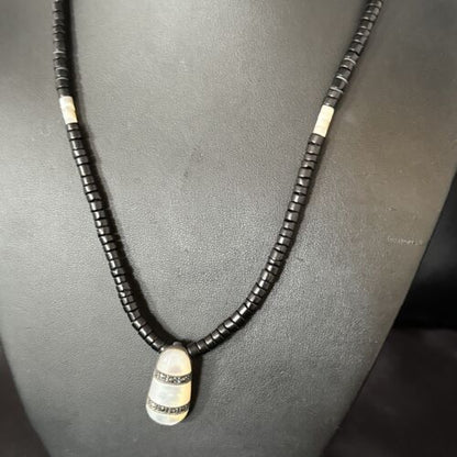 Navajo Mother of Pearl & Onyx Heishi Necklace | Sterling Silver | Authentic Native American Handmade | 18" | 15264