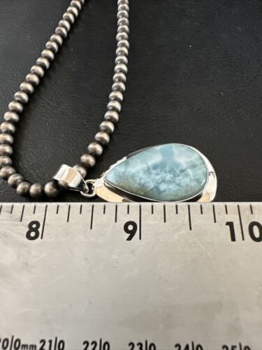 Navajo Blue Larimar Pendant Necklace | Sterling Silver Beads | Authentic Native American Handmade | 17603