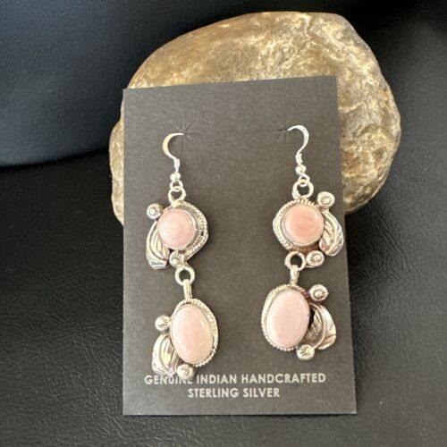 Navajo Pink Conch Shell Cluster Earrings | Sterling Silver | Authentic Native American Handmade | 15688