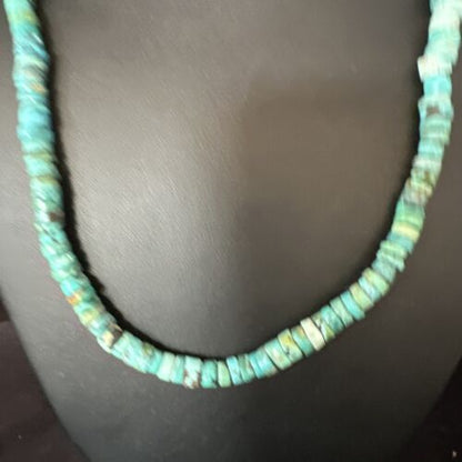 Navajo Blue Turquoise Heishi Bead Necklace | Sterling Silver | 20" | Authentic Native American Handmade | 15165