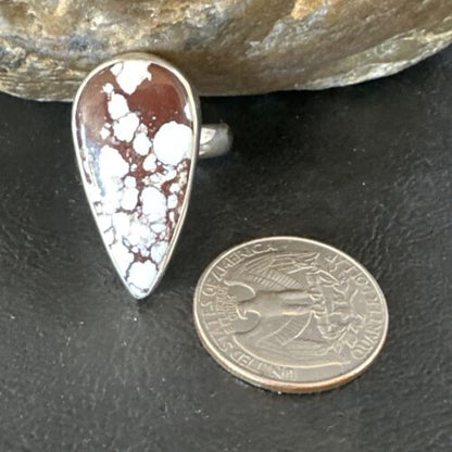 Women's Wild Horse Turquoise Ring | Navajo Sterling Silver | Sz 8 Adjustable | Authentic Native American Handmade | 15555