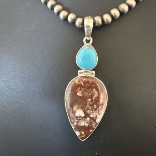 Navajo Wild Horse | Blue Kingman Turquoise Necklace | Sterling Silver | Authentic Native American Handmade | 17311