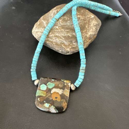 Navajo SpiderWeb Turquoise Heishi Pearls Necklace | Sterling Silver | 20" | Authentic Native American Handmade | 17089 - Masha USA