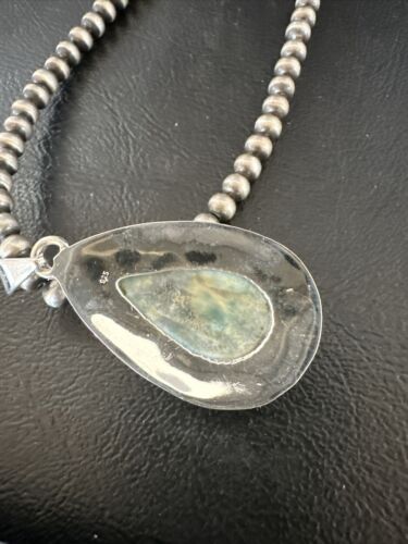 Navajo Blue Larimar Pendant Necklace | Sterling Silver Beads | Authentic Native American Handmade | 17603