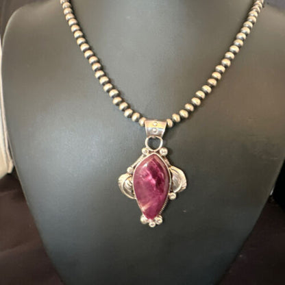 Navajo Purple Spiny Oyster Pendant Necklace | Sterling Silver | Authentic Native American Handmade | 15624