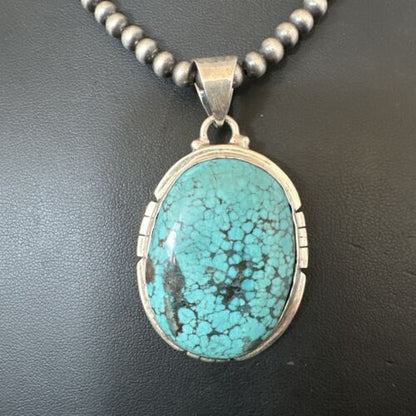 Men's Navajo Blue Spiderweb Turquoise Pendant Necklace | Sterling Silver | Authentic Native American Handmade | 16200