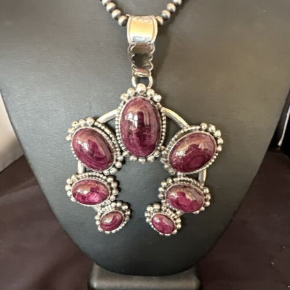 Navajo Purple Spiny Oyster Naja Pendant Necklace | Sterling Silver | Native American Handmade | 16101