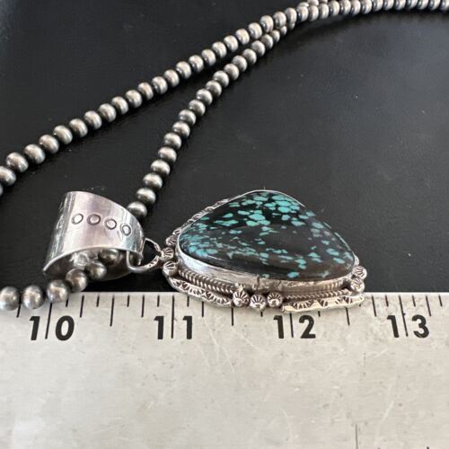 Men's Spiderweb Turquoise Pendant Necklace | Navajo Pearls | Sterling Silver | Native American Handmade | 17066
