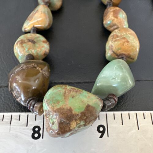 Navajo Green Turquoise Chunky Pearls Necklace | Sterling Silver Shell | 27" | Authentic Native American Handmade | 17397