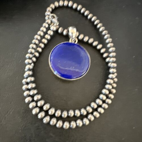 Navajo Blue Lapis Pendant with Pearls | Sterling Silver Necklace | 20" | Authentic Native American Handmade | 16660