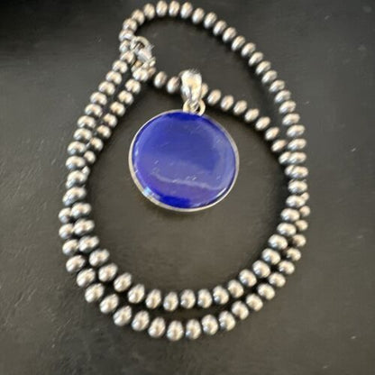 Navajo Blue Lapis Pendant with Pearls | Sterling Silver Necklace | 20" | Authentic Native American Handmade | 16660