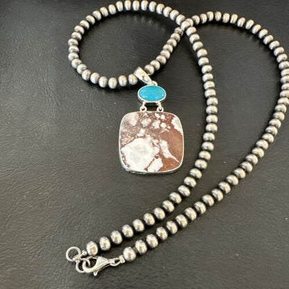 Men's Wild Horse Blue Kingman Turquoise Necklace | Sterling Silver SW Pendant | Multi-Stone | 17324