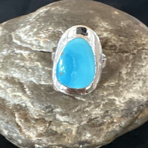 Navajo Blue Turquoise Ring | Sterling Silver | Sz 10 | Authentic Native American Handmade | 16580