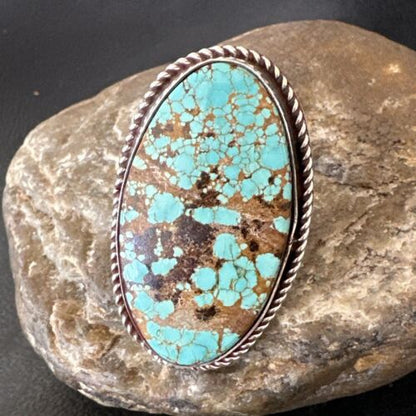 Men's Women's Blue Turquoise #8 Navajo Ring | Sterling Silver | Sz 10 | Authentic Native American Handmade | 16640