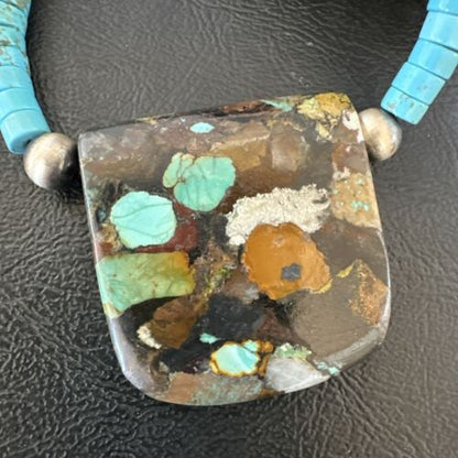 Navajo SpiderWeb Turquoise Heishi Pearls Necklace | Sterling Silver | 20" | Authentic Native American Handmade | 17089 - Masha USA