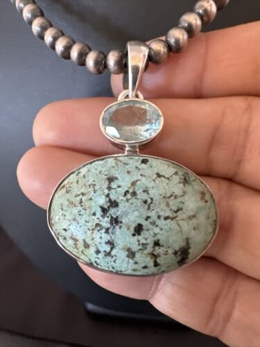 Women's Dry Creek Turquoise Topaz Pendant Necklace | Navajo Sterling Silver | Authentic Native American Handmade | 16440