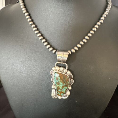 Navajo Blue Spiderweb Turquoise Pendant Necklace | Sterling Silver | Native American Handmade | 15098