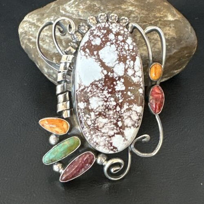 Navajo Women's Spiny Wild Horse Necklace Pendant | Sterling Silver | Multi-Stone | 16104