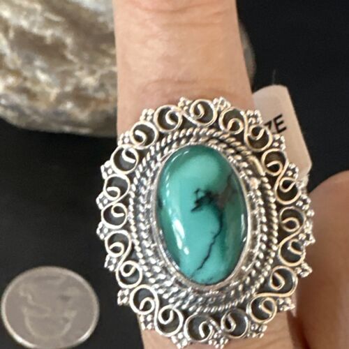 Navajo Green Turquoise Ring | Sterling Silver | Sz 11 | Authentic Native American Handmade | 15507