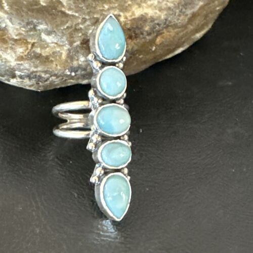 Navajo Blue Larimar Cluster Ring | Authentic Native American Sterling Silver | Multi-Stone | Sz 8.5 | 15935