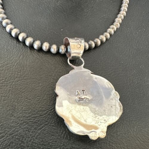 Navajo Orange Spiny Oyster Pendant Necklace | Sterling Silver Pearls | Authentic Native American Handmade | 16558