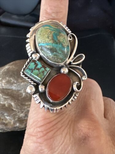 Navajo Blue Turquoise Cluster Ring | Authentic Native American Sterling Silver | Multi-Stone | Sz 10 | 14840 - Masha USA